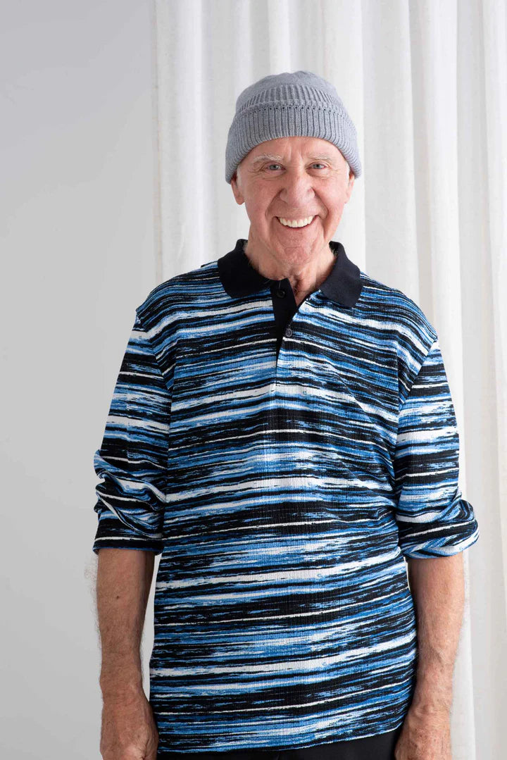 Men's Adaptive Long Sleeve Polo- Navy/Denim