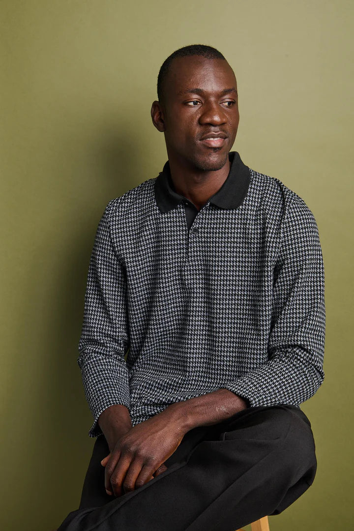 Men's Adaptive Long Sleeve Polo - Black/Charcoal Grey