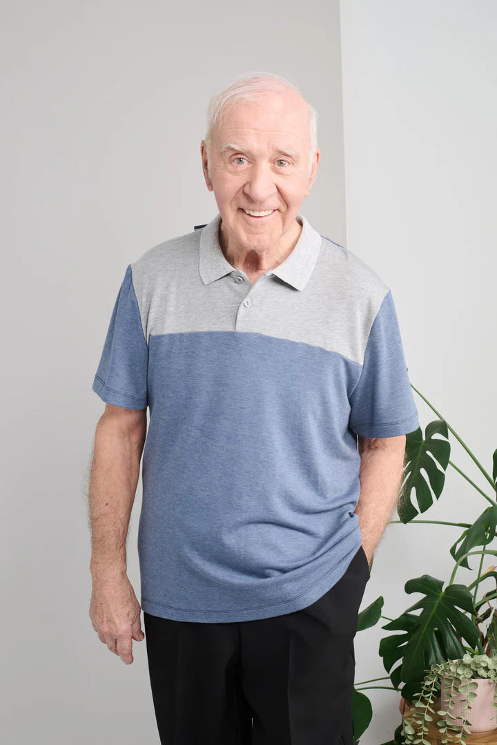 Adaptive Polo With Short Sleeves - Denim Blue/Grey