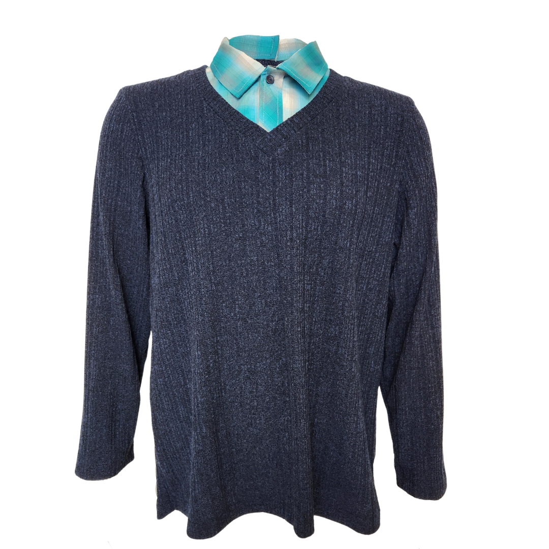 Adaptive Shirt Sweater Combo Navy Teal Geri Fashions