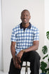 adaptive-polo-short-sleeved-checkered-pattern-blue-stretch-knit