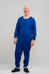 Adaptive long legs onesie designed for people suffering from dementia. A zipper on the back of the garment prevents the wearer from undressing.  A large, zippered crotch opening facilitates diaper changes.  Durable soft mesh knit dries quickly. Can be wor
