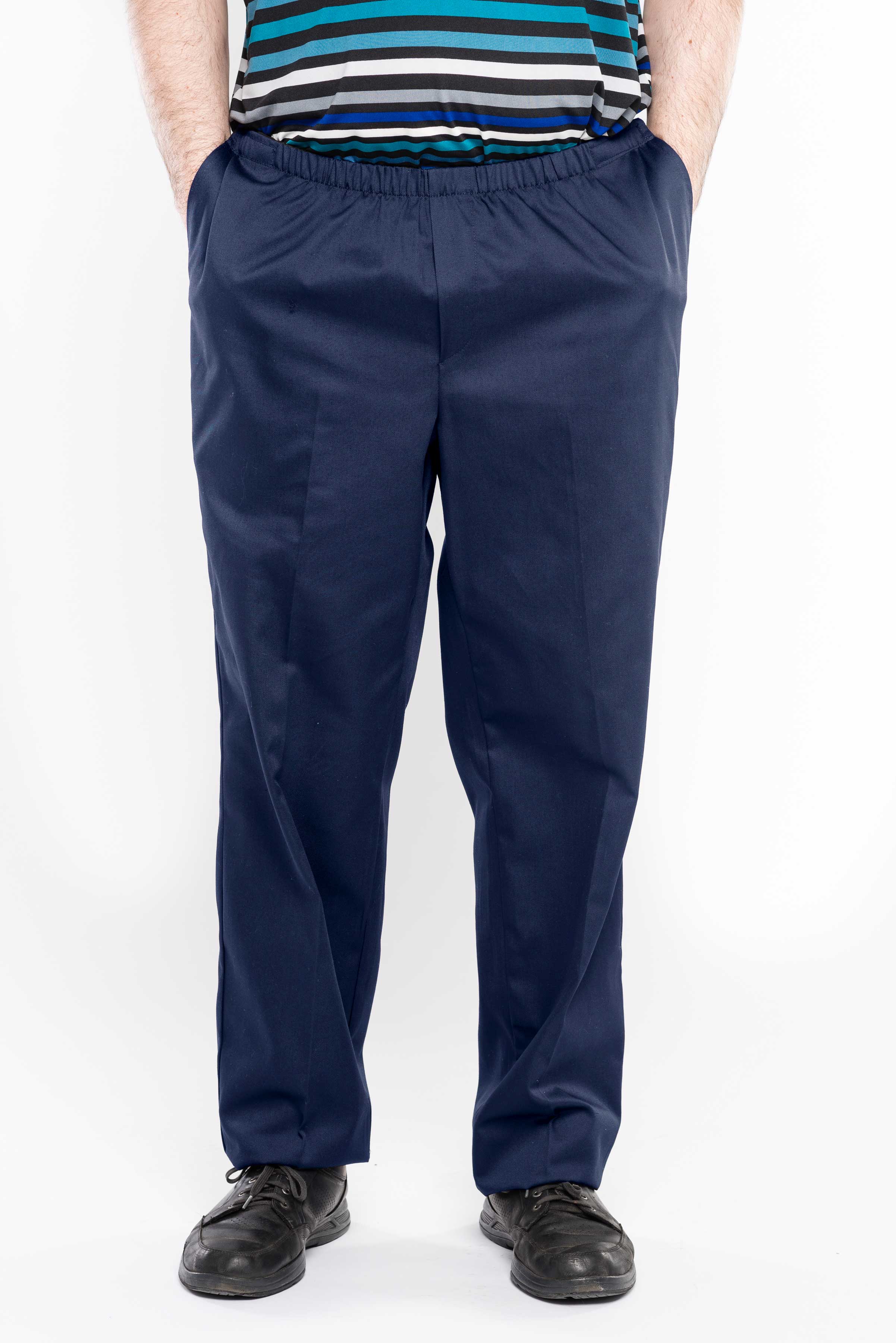 Our adaptive men's pants are designed to make dressing easier with their convenient side openings and snap closure. Made from a durable twill fabric and a comfortable polyester/cotton blend, these pants are also easy to care for with their machine-washabl