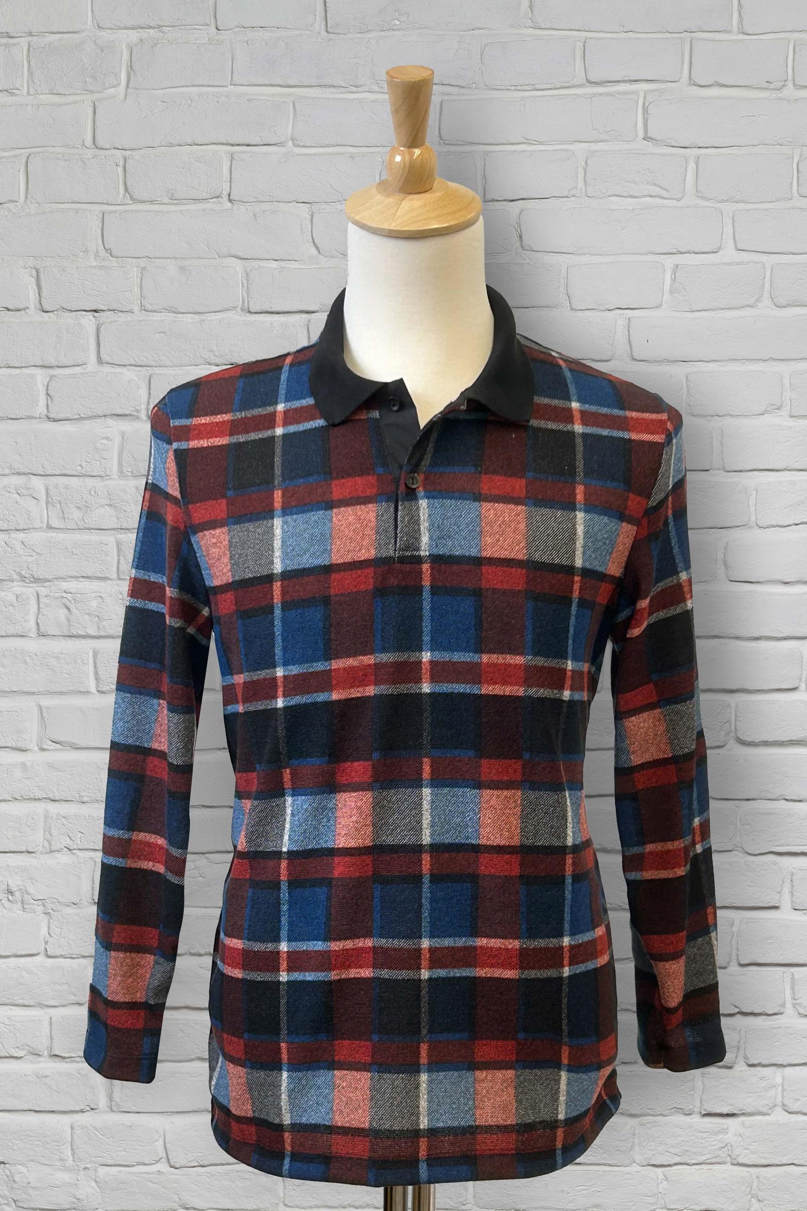 Men's Adaptive Long Sleeve Polo - Red/Blue