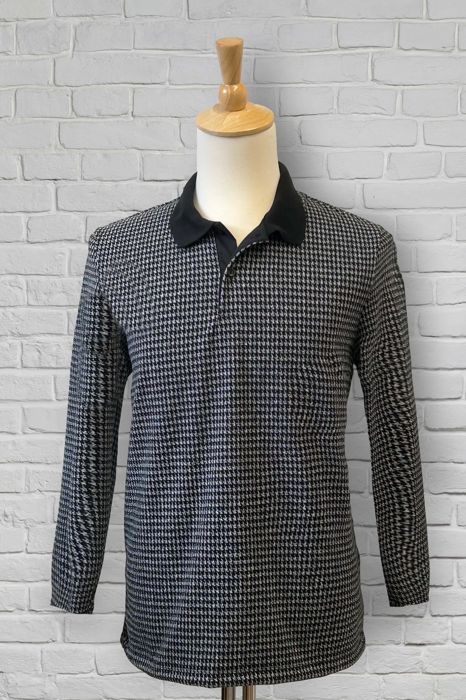 Men's Adaptive Long Sleeve Polo - Black/Charcoal Grey