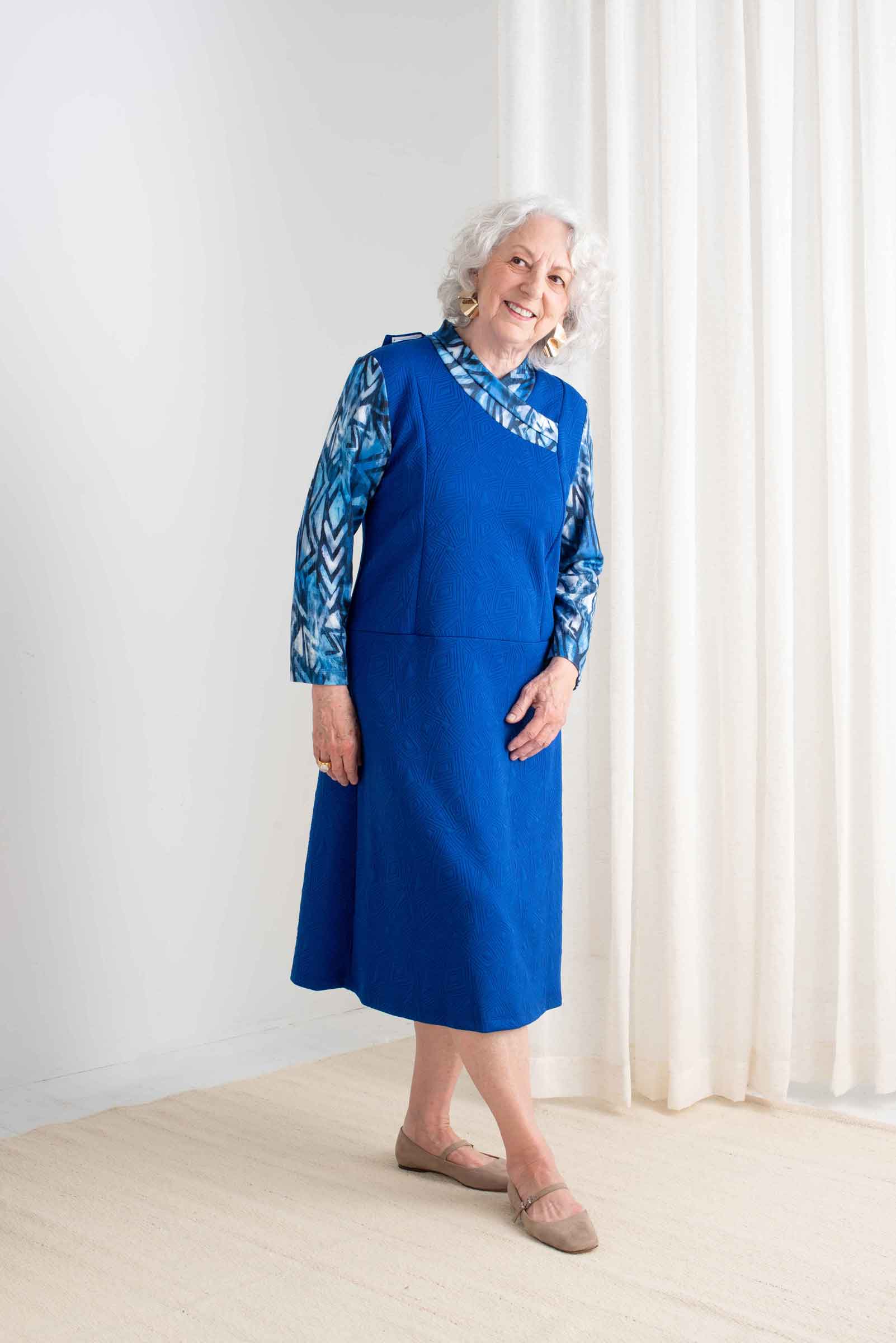 Adaptive Dress, Pinafore Style, Back Opening, Shoulder Snap Closure