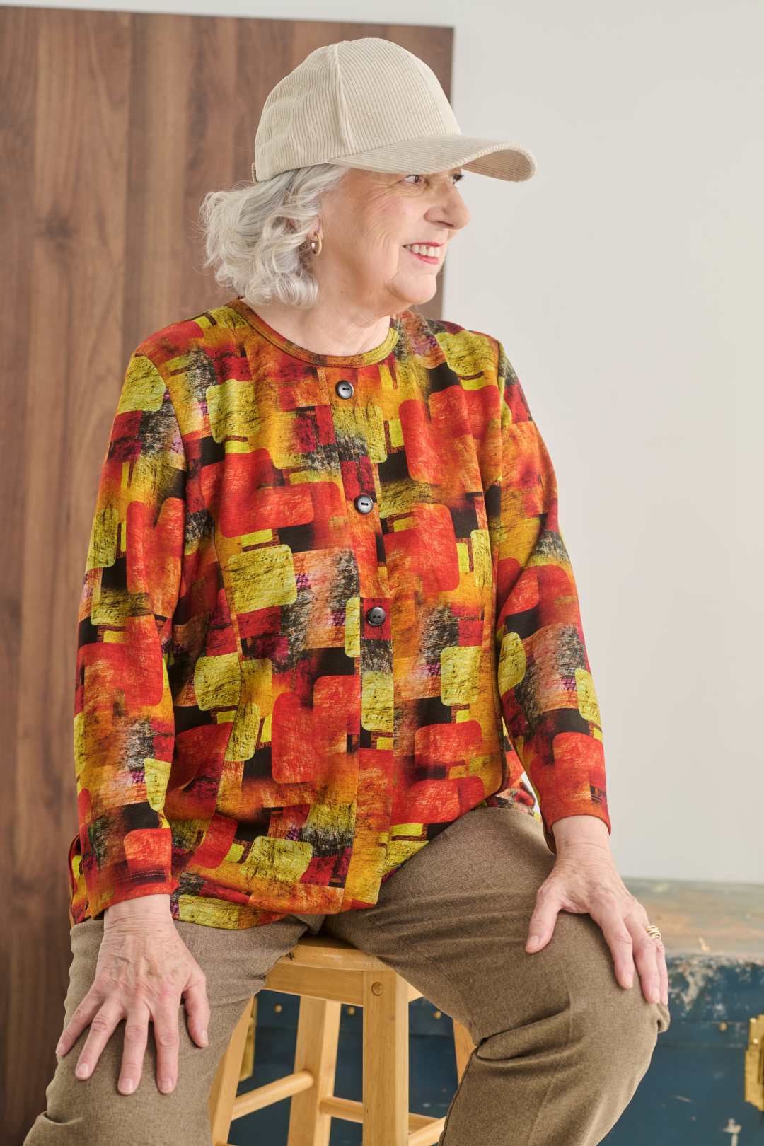1QT348-2E604-Adaptive Cardigan, Fake Buttoning