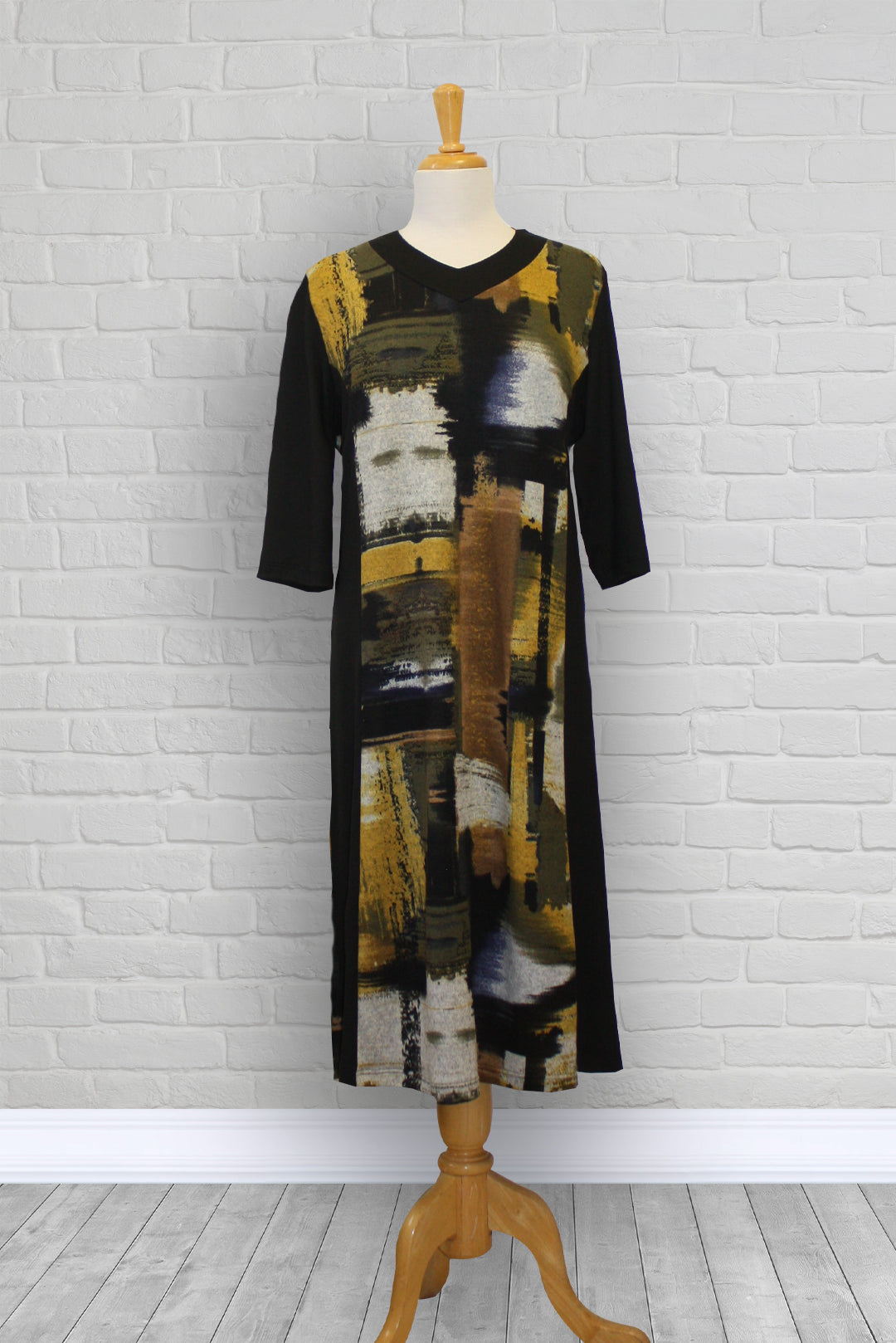 Adaptive Basic Dress, 3/4 Sleeves, Soft Knit, Wide Opening, Closes With A Snap Button