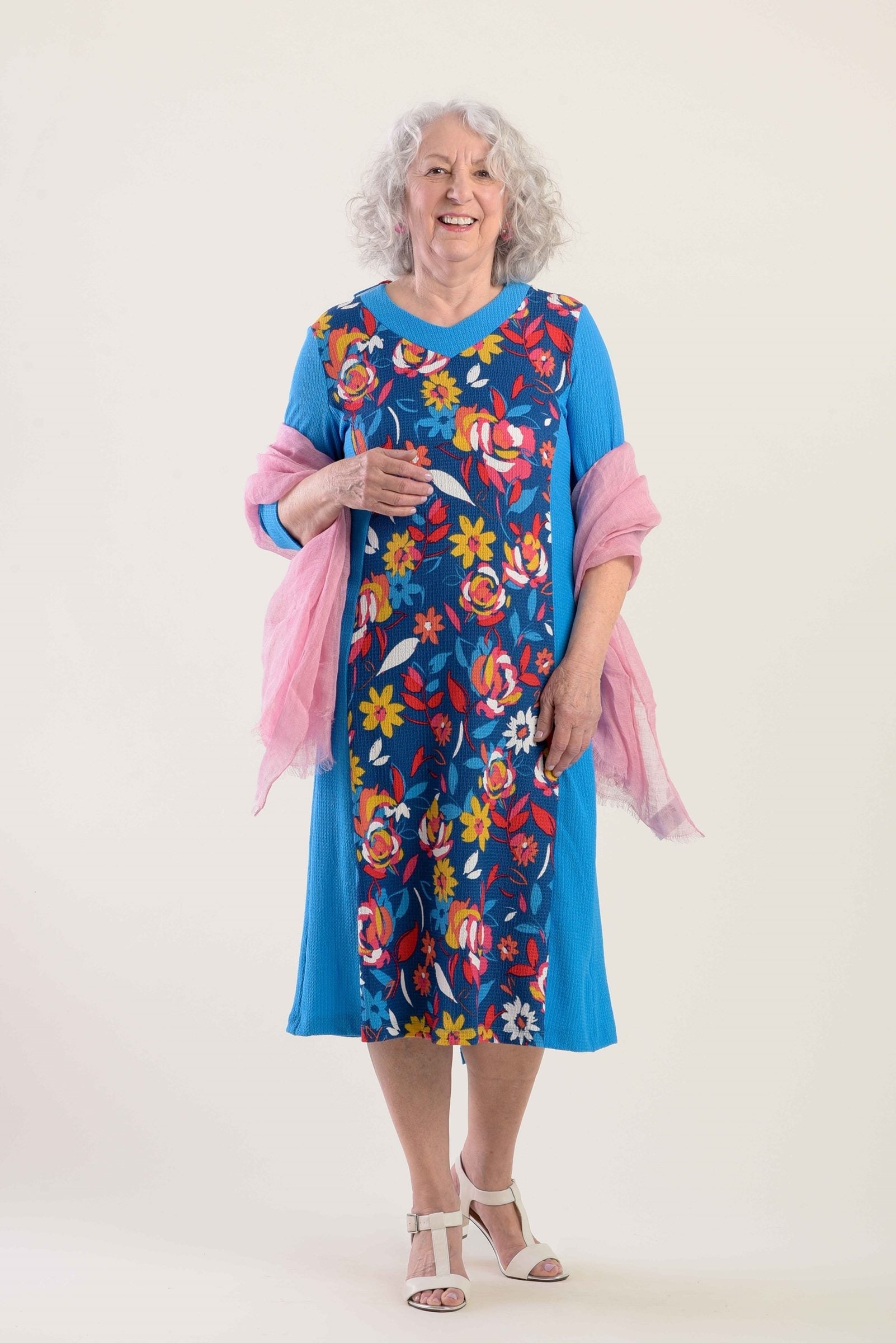 Adaptive Basic Dress, 3/4 Sleeves, Soft Knit, Wide Opening, Closes With A Snap Button