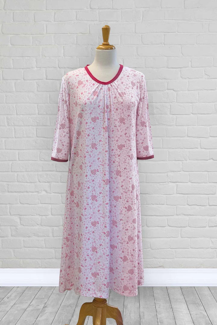 Adaptive Nightgown, V Neck - Rose Pink