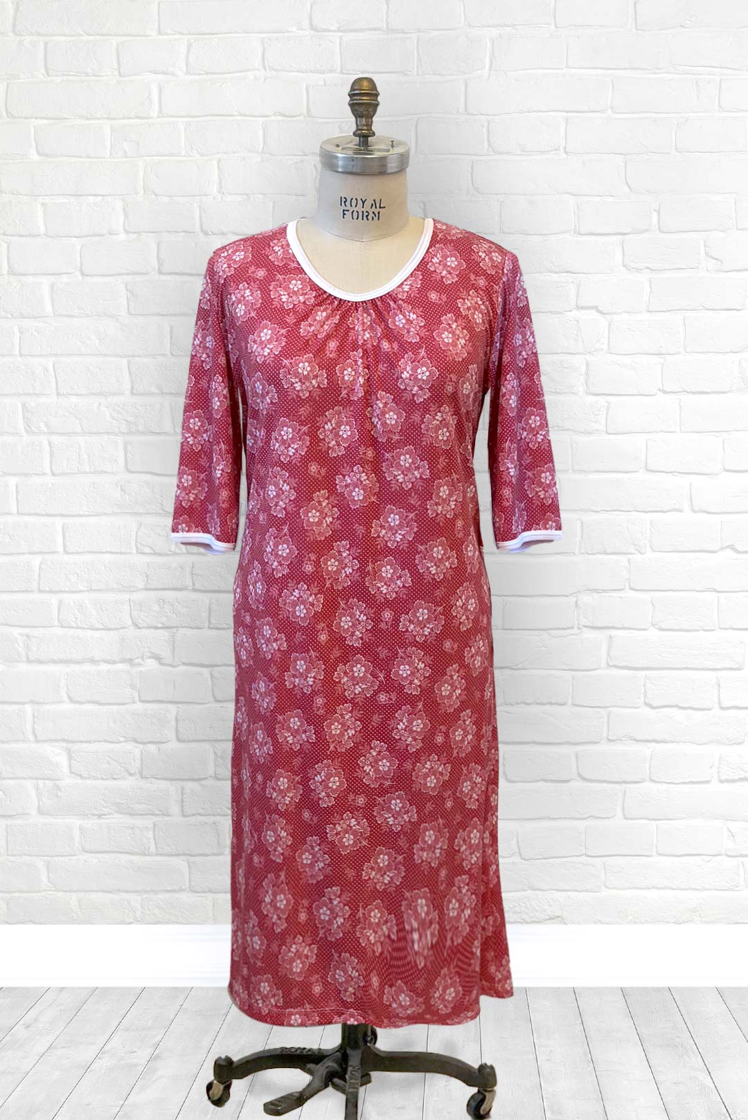 Adaptive Nightgown, V Neck - Strawberry Red