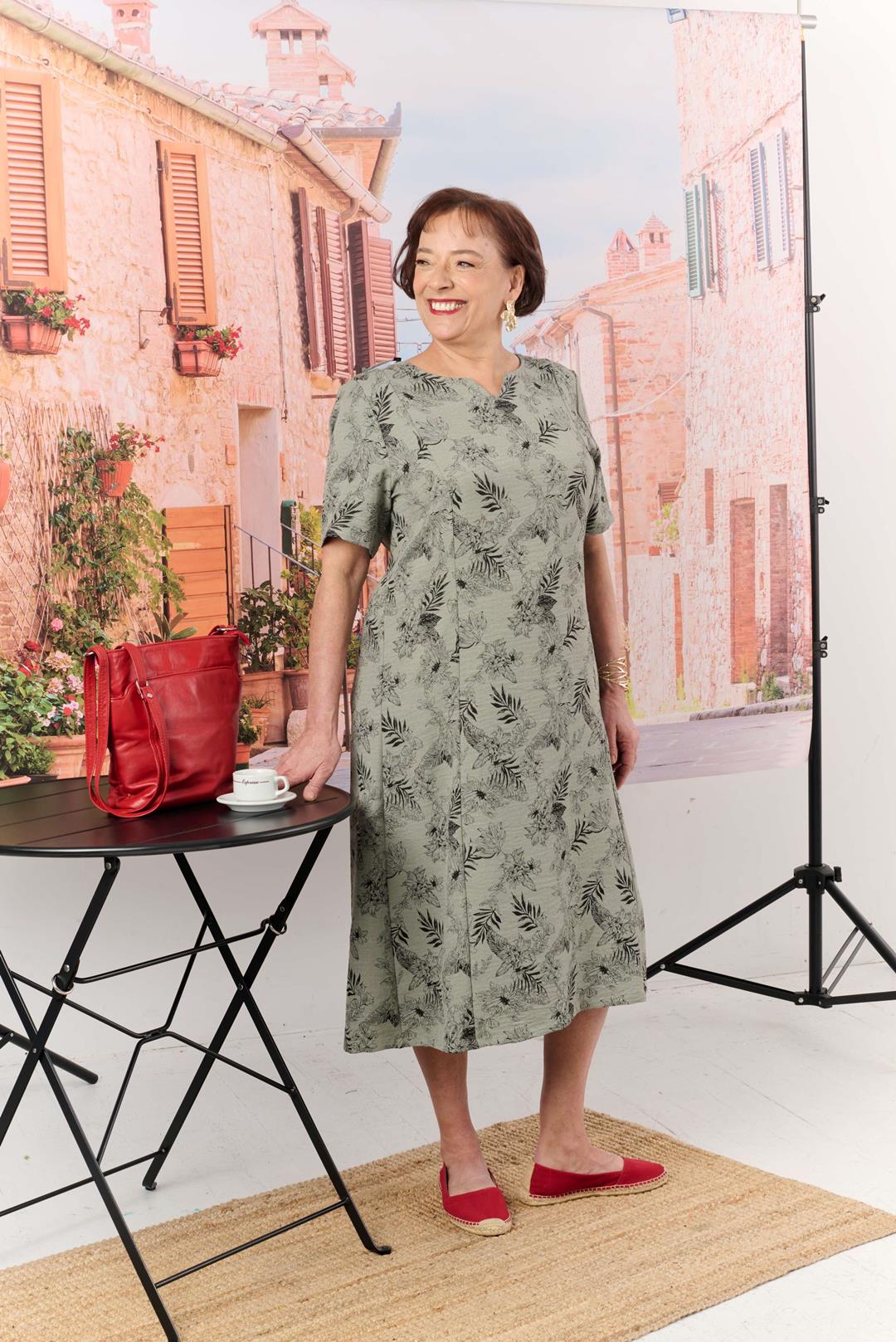 1ZR821-2D115-Adaptive Dress, Short Sleeves, Linen Look