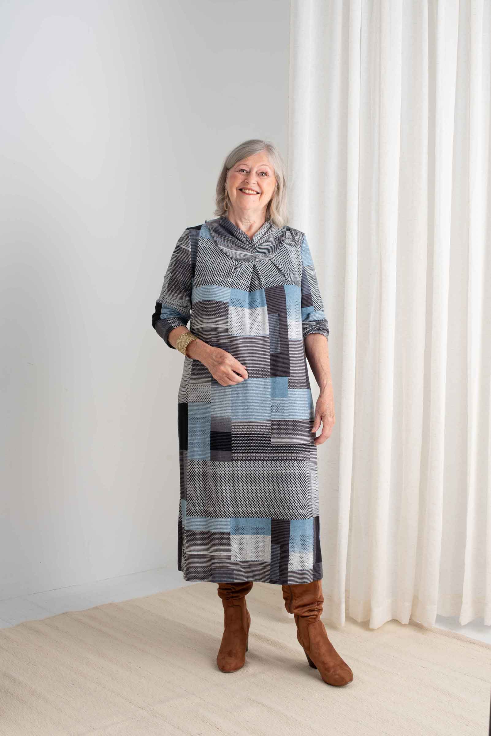 Adaptive Dress, Cowl Neck, Soft Knit, Double Panel That Prevents The Garment From Opening