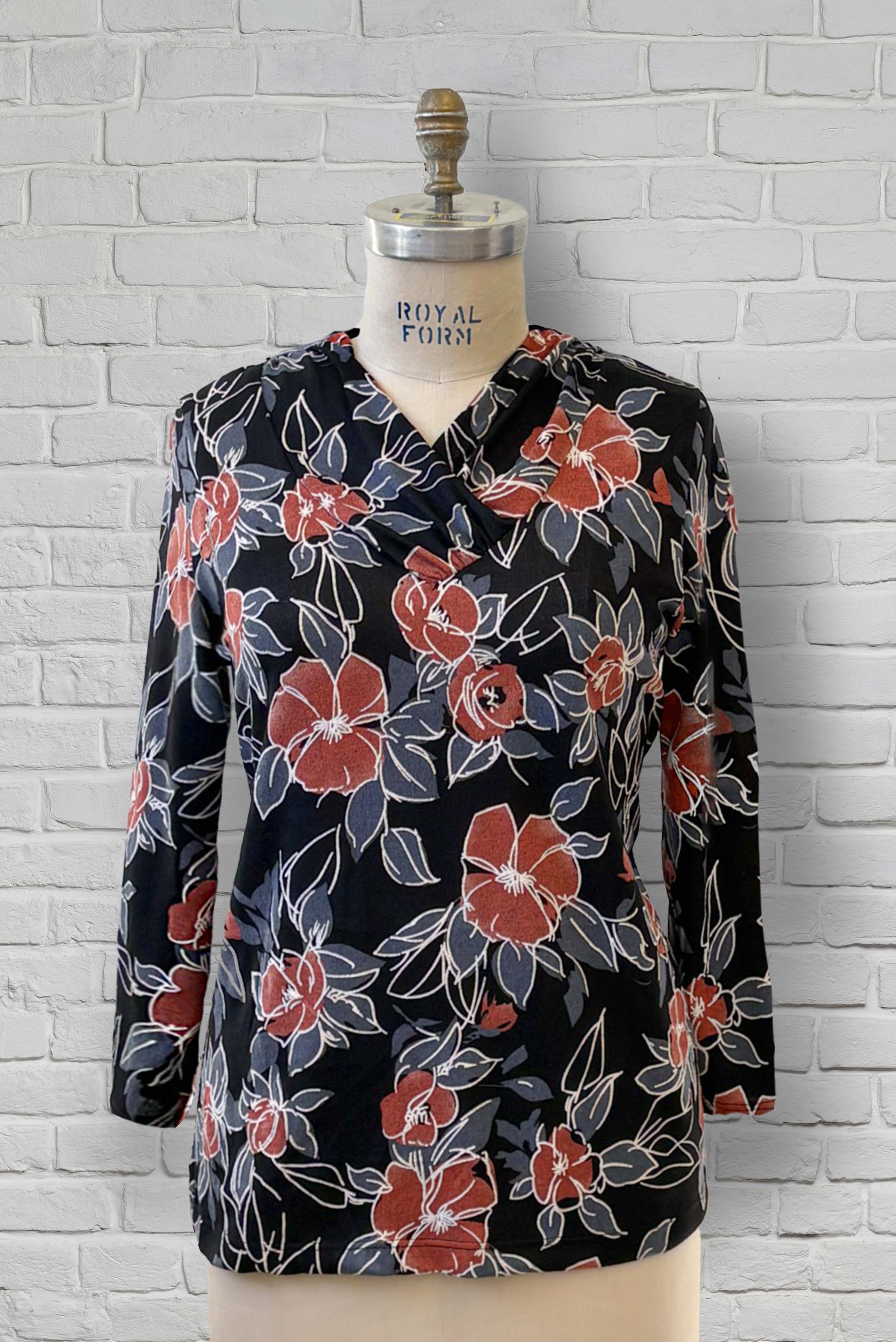 Adaptive Top with Shawl Collar - Navy