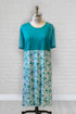 2DR831-2B129-Adaptive Dress, Round Neck, Solid Combo and Pattern