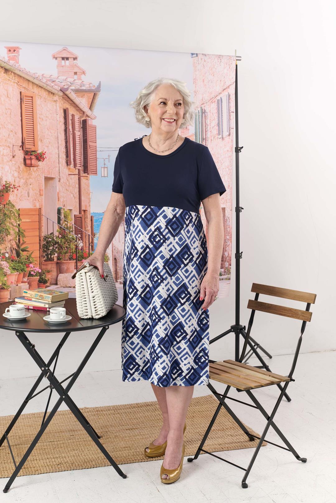 2DR831-2D105-Adaptive Dress, Round Neck, Solid Combo and Pattern