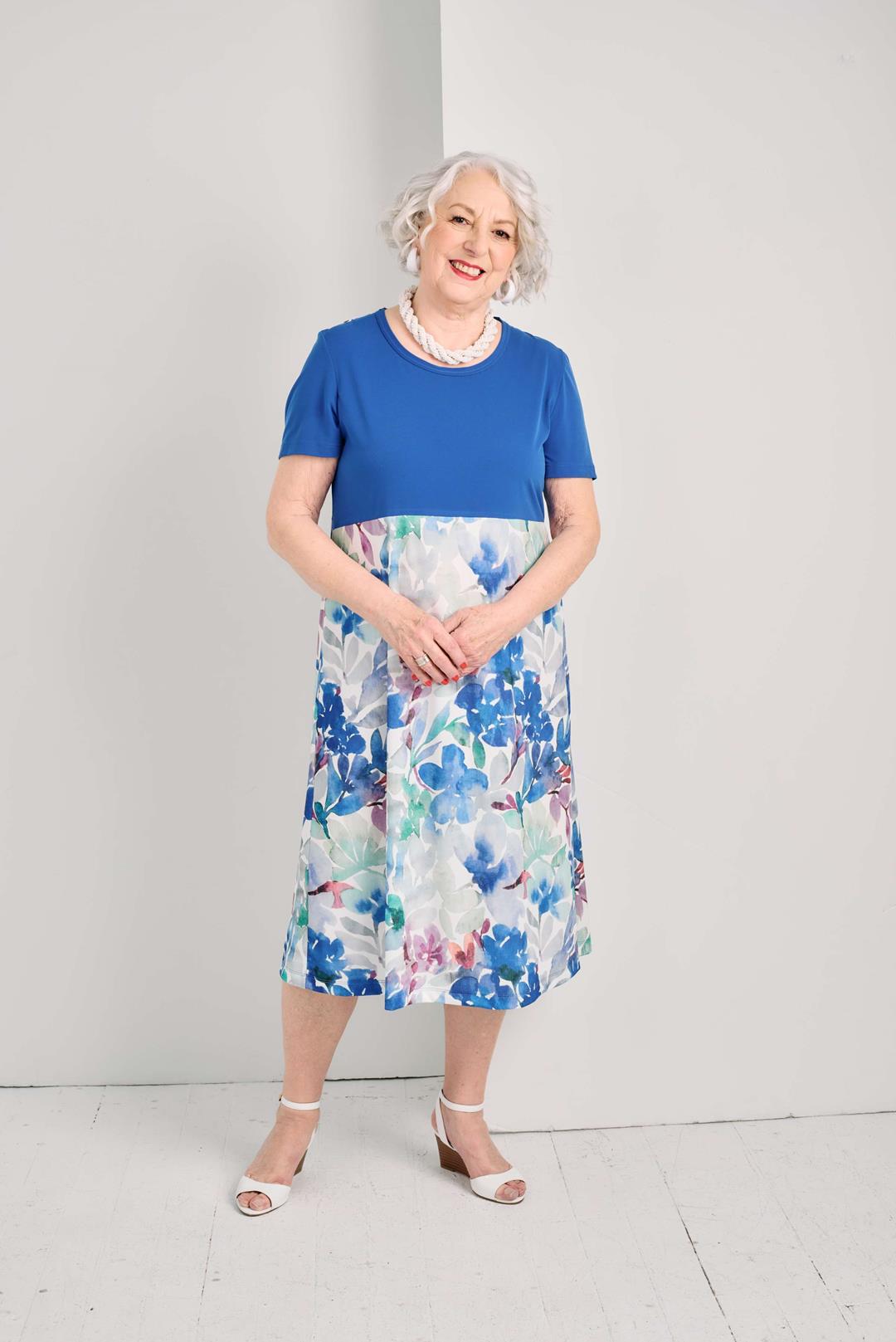 2DR831-2D108-Adaptive Dress, Round Neck, Solid Combo and Pattern