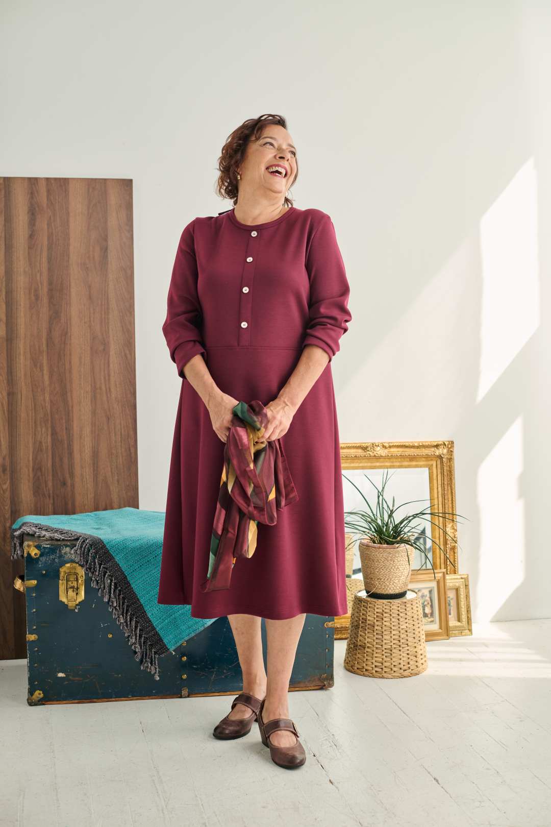 2ER833-2E113-Adaptive dress, fake buttoning, long sleeves