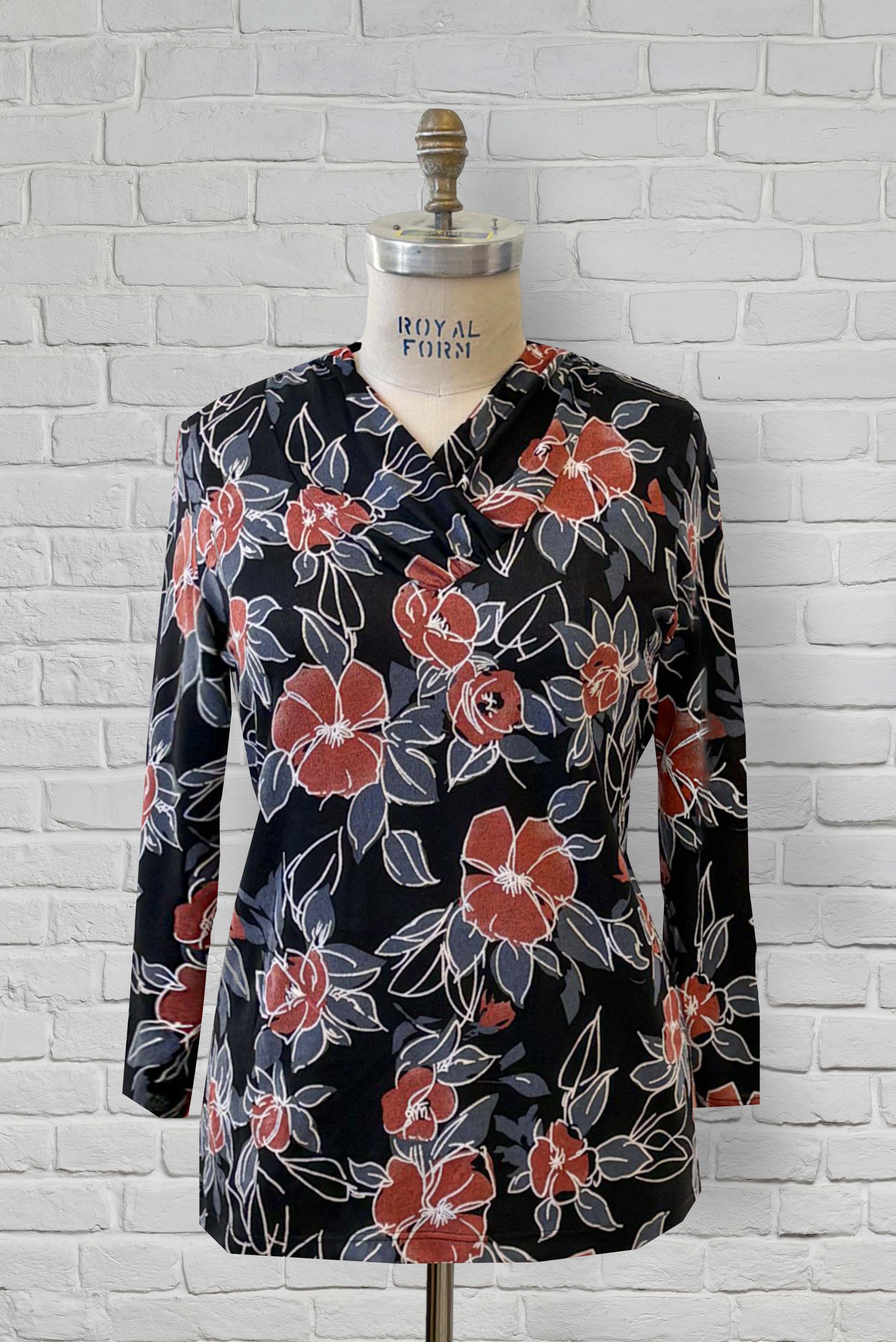 Adaptive Top with Shawl Collar - Navy