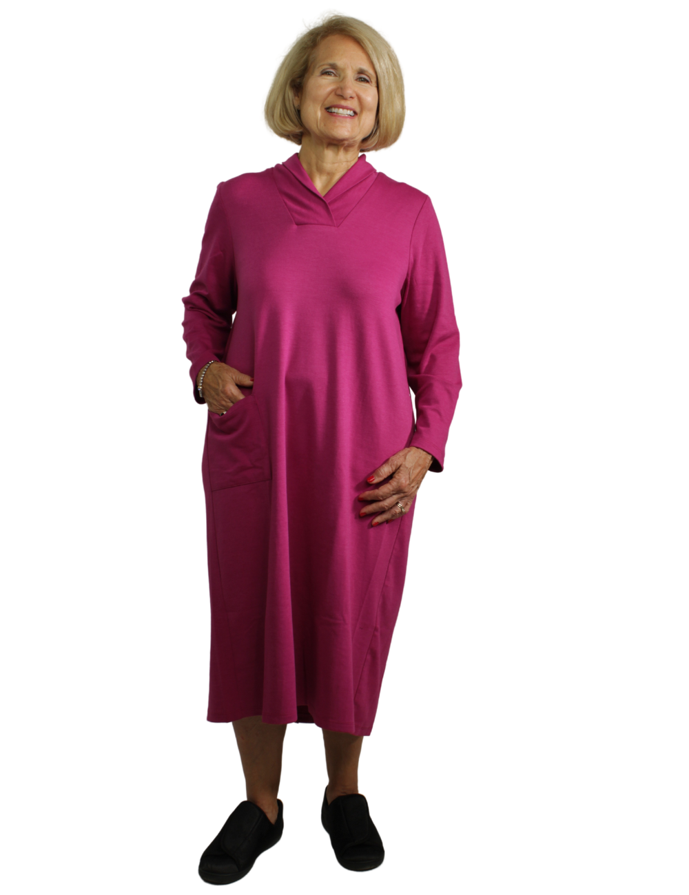 Adaptive Long Sleeve Dress with Pocket - Berry