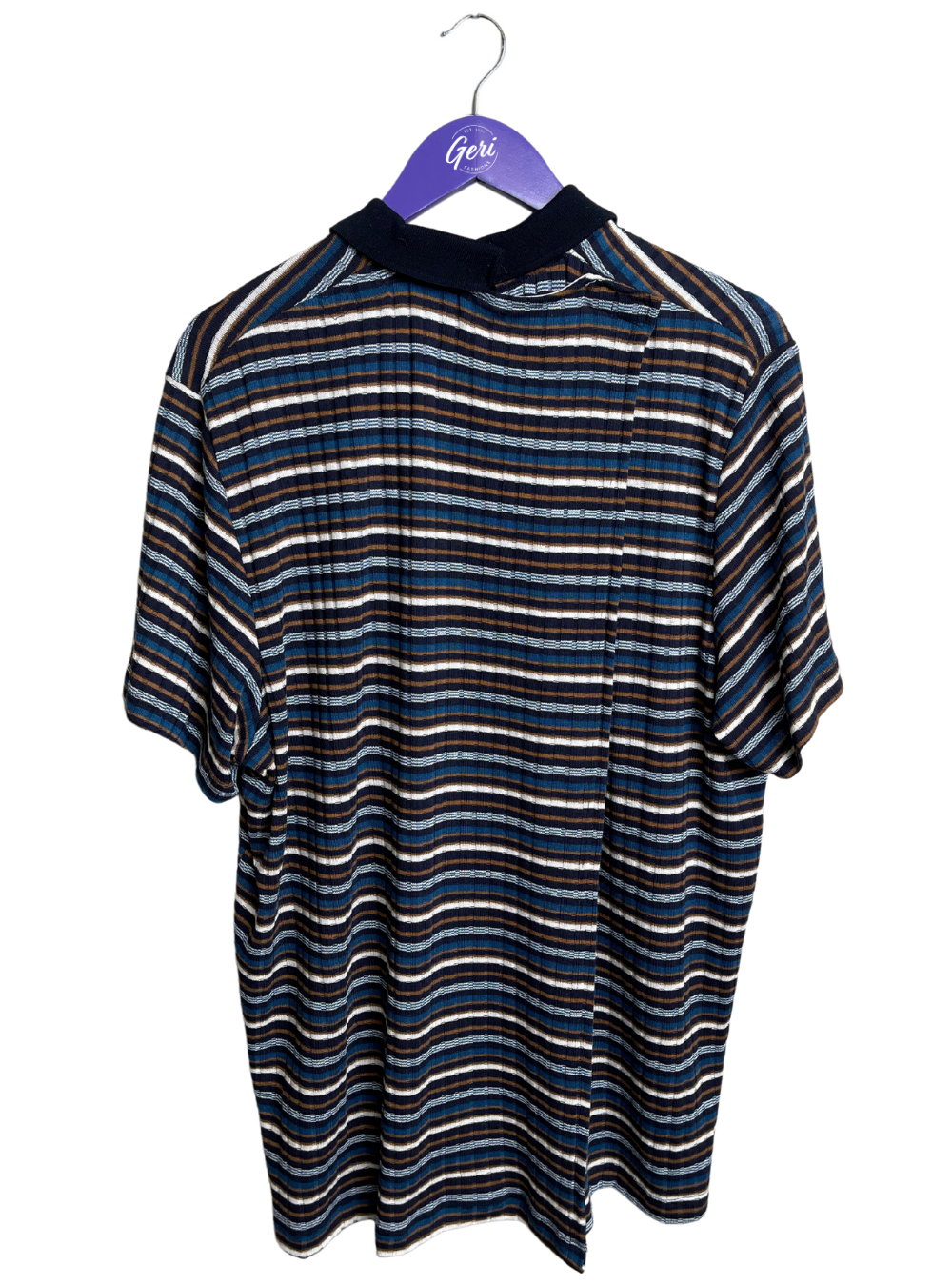 Adaptive Navy & Caramel Striped Polo