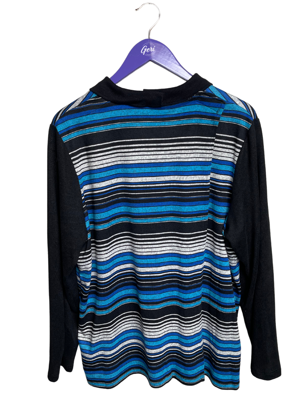 Adaptive Long Sleeve Polo - Royal Blue, Turquoise & Black Stripe